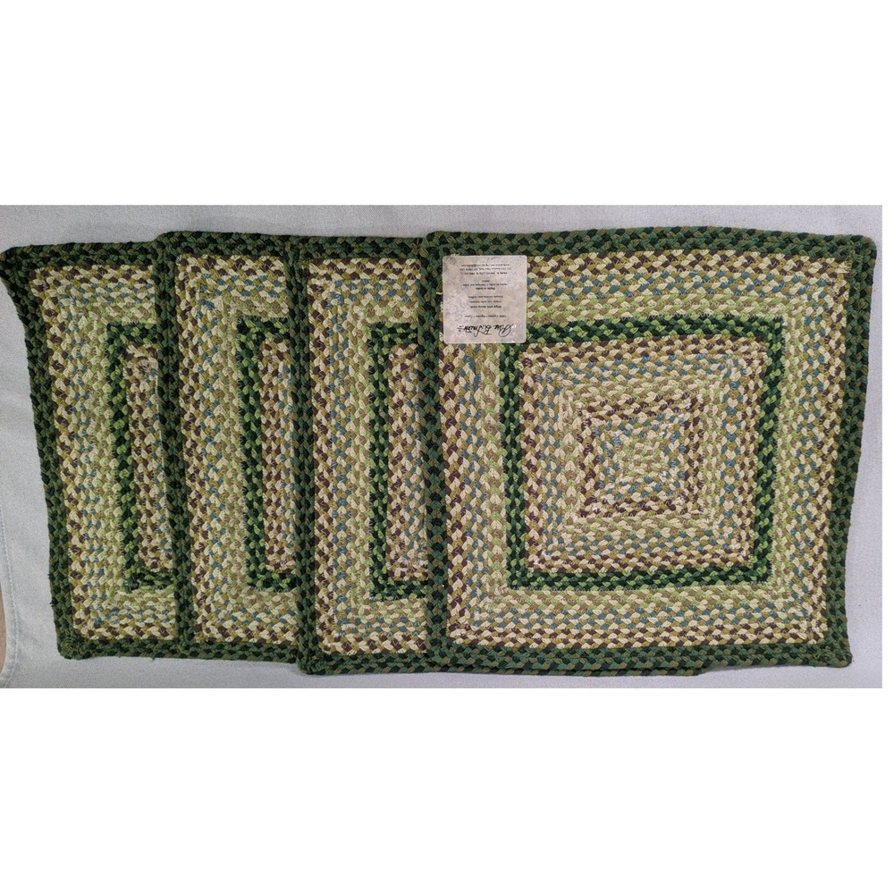 Park B. Smith Braided Placemats  OS Green EXCELLENT Cotton Farmhouse Set 4